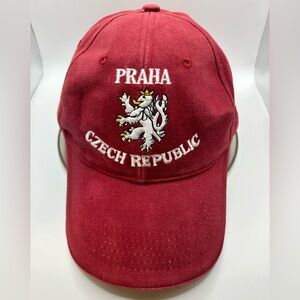 Praha Czech Republic Prague Lion Strapback Hat Red Travel Souvenir Cap